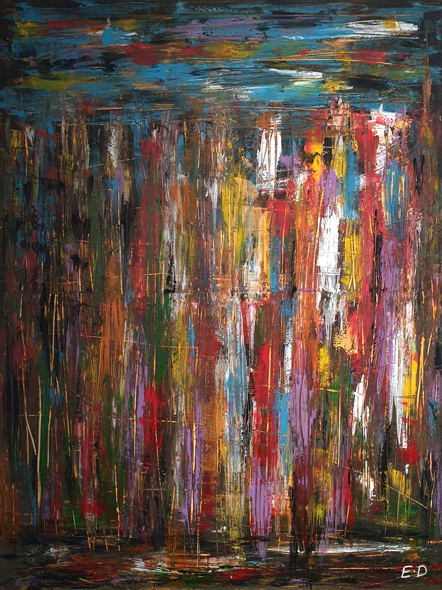 Neon Lights of New York — original acrylic painting by Eddie Davidov